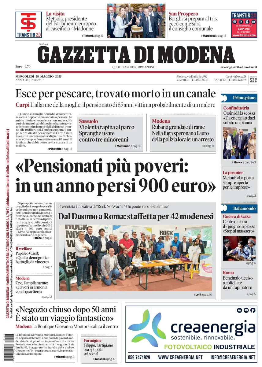 Prima-pagina-gazzetta di modena-oggi-edizione-del-2025-05-28